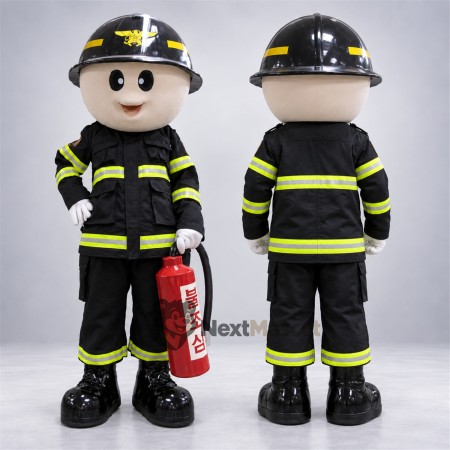 Firefighter Mascot Costume - Black Suit, Fire Extinguisher Firefighter Mascot Costume - Black Suit, Fire Extinguisher