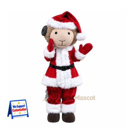 Sheep Mascot Costume - Red Santa Suit and Red Mittens Sheep Mascot Costume - Red Santa Suit and Red Mittens