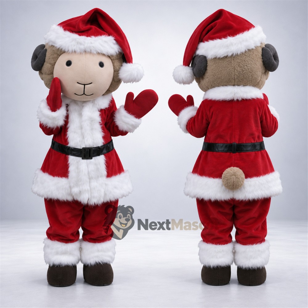 Sheep Mascot Costume - Red Santa Suit and Red Mittens Sheep Mascot Costume - Red Santa Suit and Red Mittens