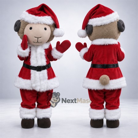 Sheep Mascot Costume - Red Santa Suit and Red Mittens Sheep Mascot Costume - Red Santa Suit and Red Mittens