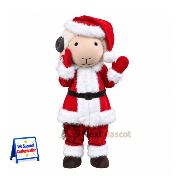 Sheep Mascot Costume - Santa Suit, Red Mittens