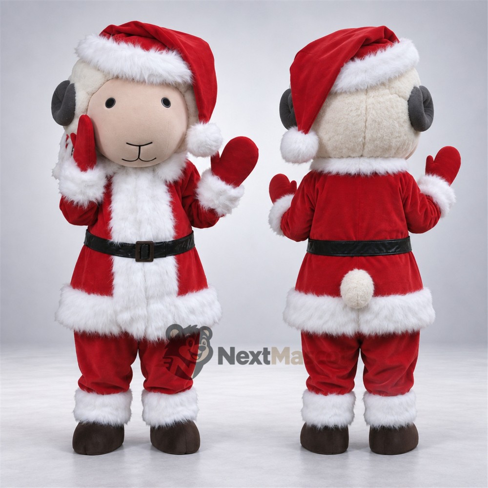 Sheep Mascot Costume - Santa Suit, Red Mittens