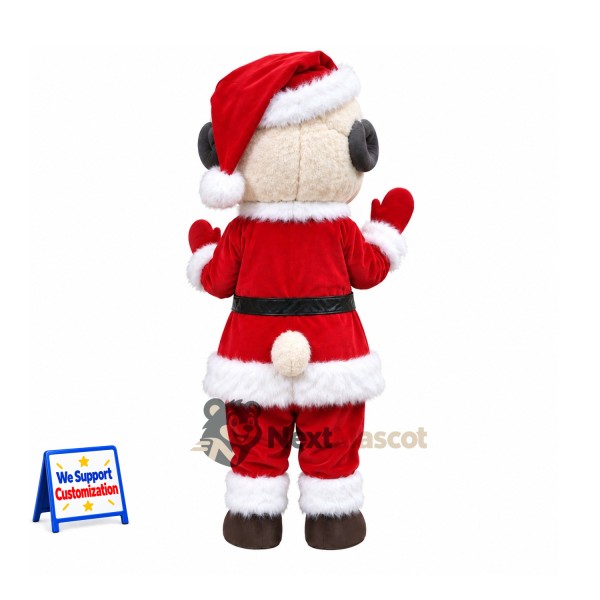 Sheep Mascot Costume - Santa Suit, Red Mittens Sheep Mascot Costume - Santa Suit, Red Mittens