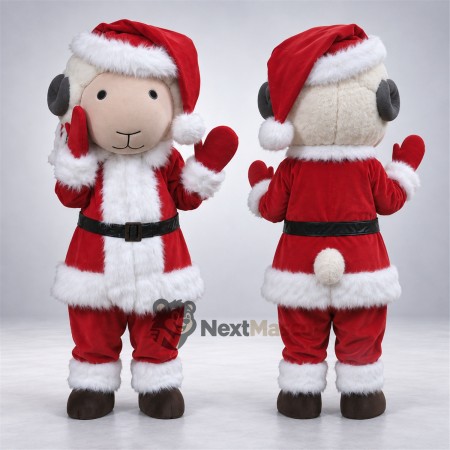 Sheep Mascot Costume - Santa Suit, Red Mittens