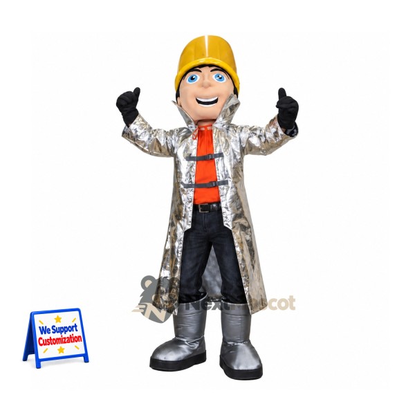 Construction Worker Mascot Costume - Silver Coat