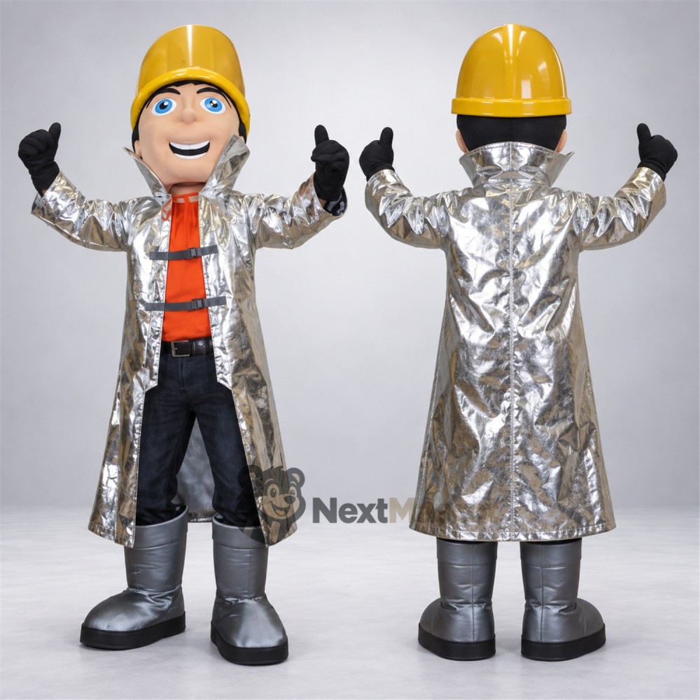 Construction Worker Mascot Costume - Silver Coat Construction Worker Mascot Costume - Silver Coat
