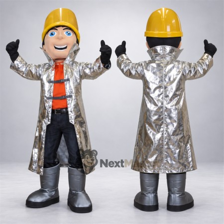 Construction Worker Mascot Costume - Silver Coat Construction Worker Mascot Costume - Silver Coat