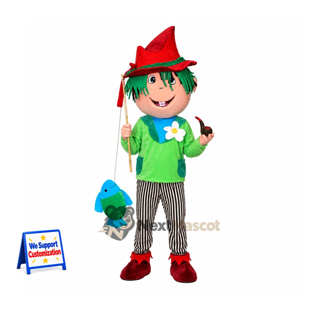 Fisherman Mascot Costume - Green Hair Fisherman Mascot Costume - Green Hair