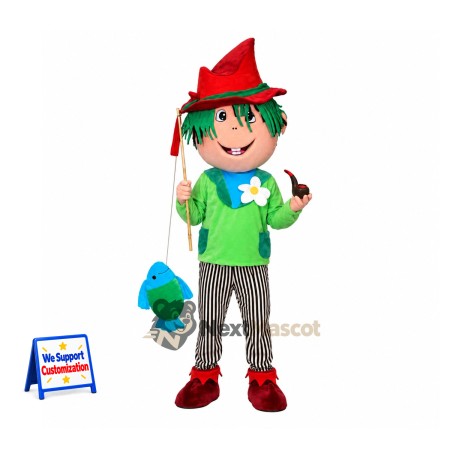 Fisherman Mascot Costume - Green Hair Fisherman Mascot Costume - Green Hair
