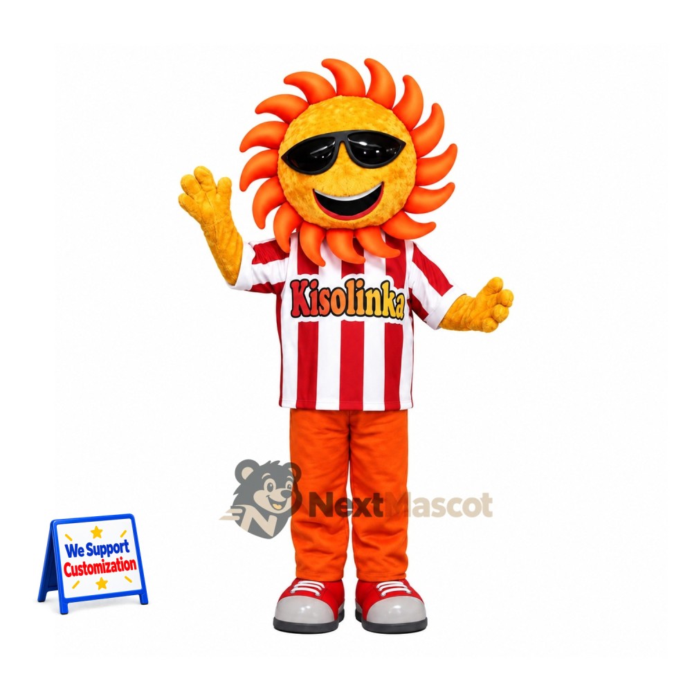 Sun Mascot Costume - Sunglasses and Striped Shirt Sun Mascot Costume - Sunglasses and Striped Shirt