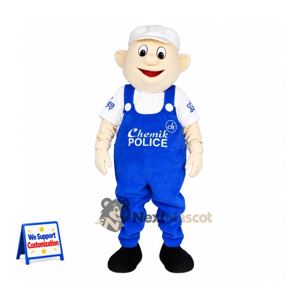 Man Mascot Costume - Blue Overalls