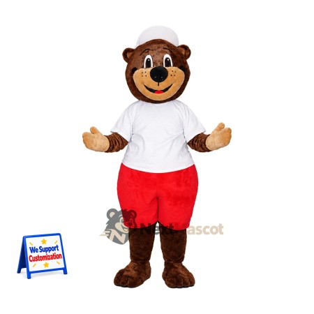Bear Mascot Costume - Brown, White Shirt and Red Shorts