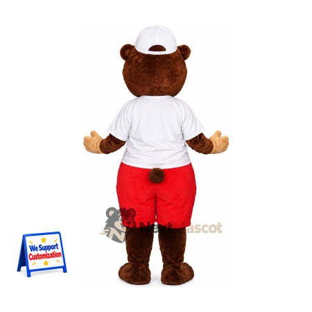 Bear Mascot Costume - Brown, White Shirt and Red Shorts