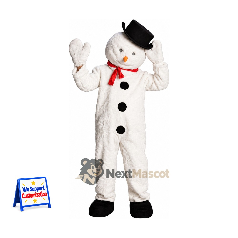 Snowman Mascot Costume - Black Hat for Holiday Photos Snowman Mascot Costume - Black Hat for Holiday Photos
