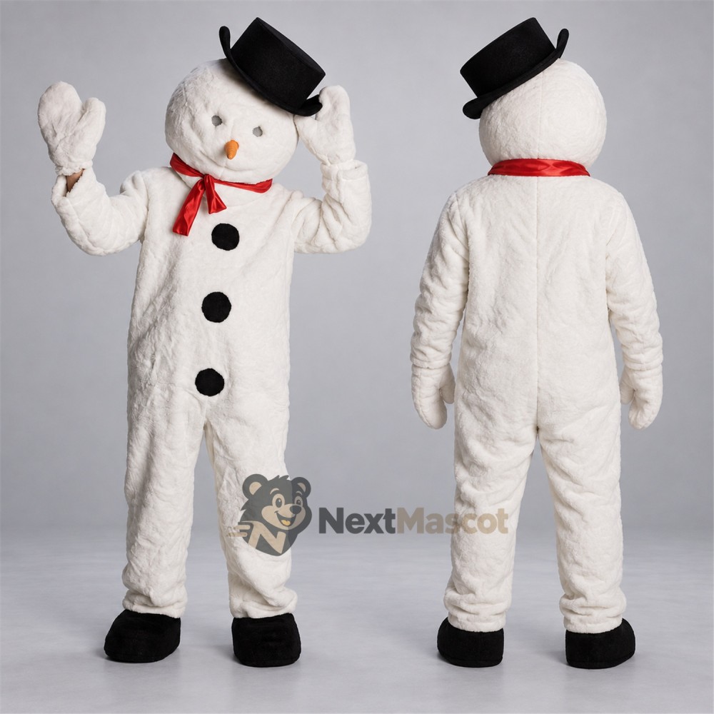 Snowman Mascot Costume - Black Hat for Holiday Photos Snowman Mascot Costume - Black Hat for Holiday Photos