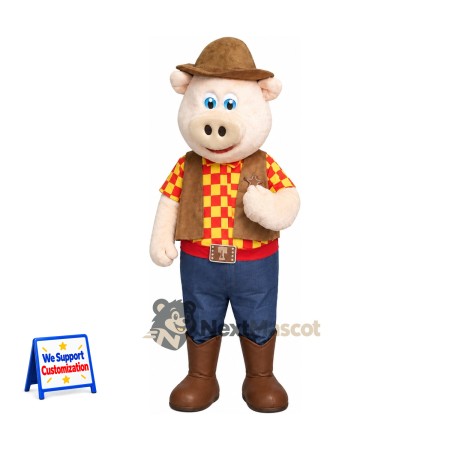 Pig Mascot Costume - Cowboy Outfit for Parades Pig Mascot Costume - Cowboy Outfit for Parades