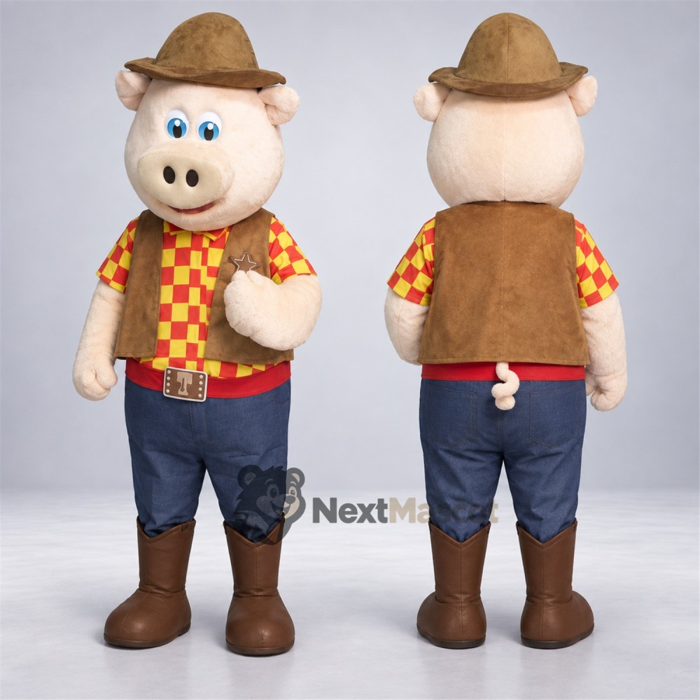 Pig Mascot Costume - Cowboy Outfit for Parades Pig Mascot Costume - Cowboy Outfit for Parades