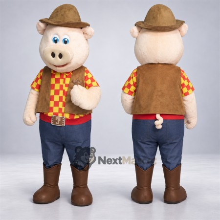 Pig Mascot Costume - Cowboy Outfit for Parades Pig Mascot Costume - Cowboy Outfit for Parades