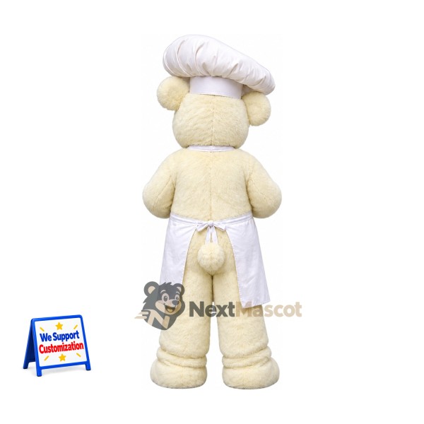Bear Mascot Costume - White, Chef Hat