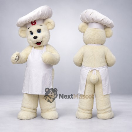 Bear Mascot Costume - White, Chef Hat Bear Mascot Costume - White, Chef Hat