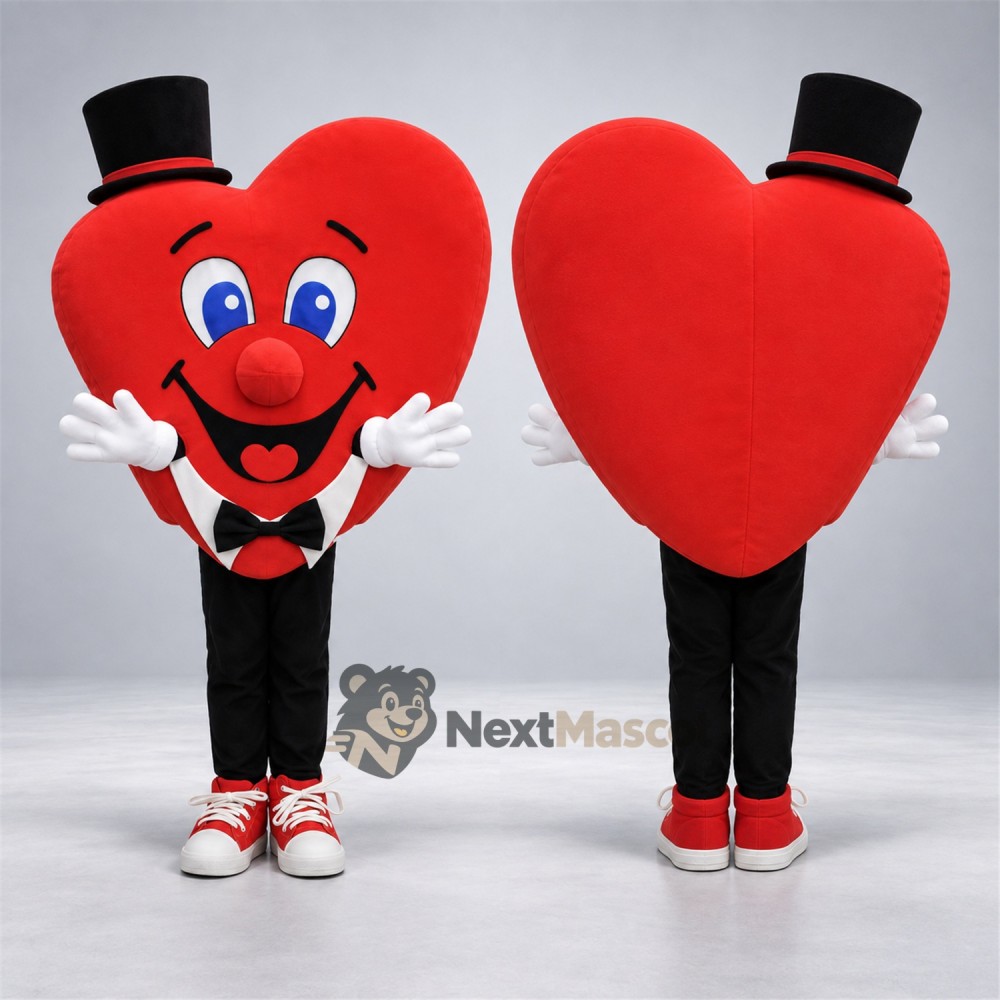 Heart Mascot Costume - Top Hat Heart Mascot Costume - Top Hat