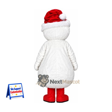 Snowman Mascot Costume - Green Buttons and Red Boots