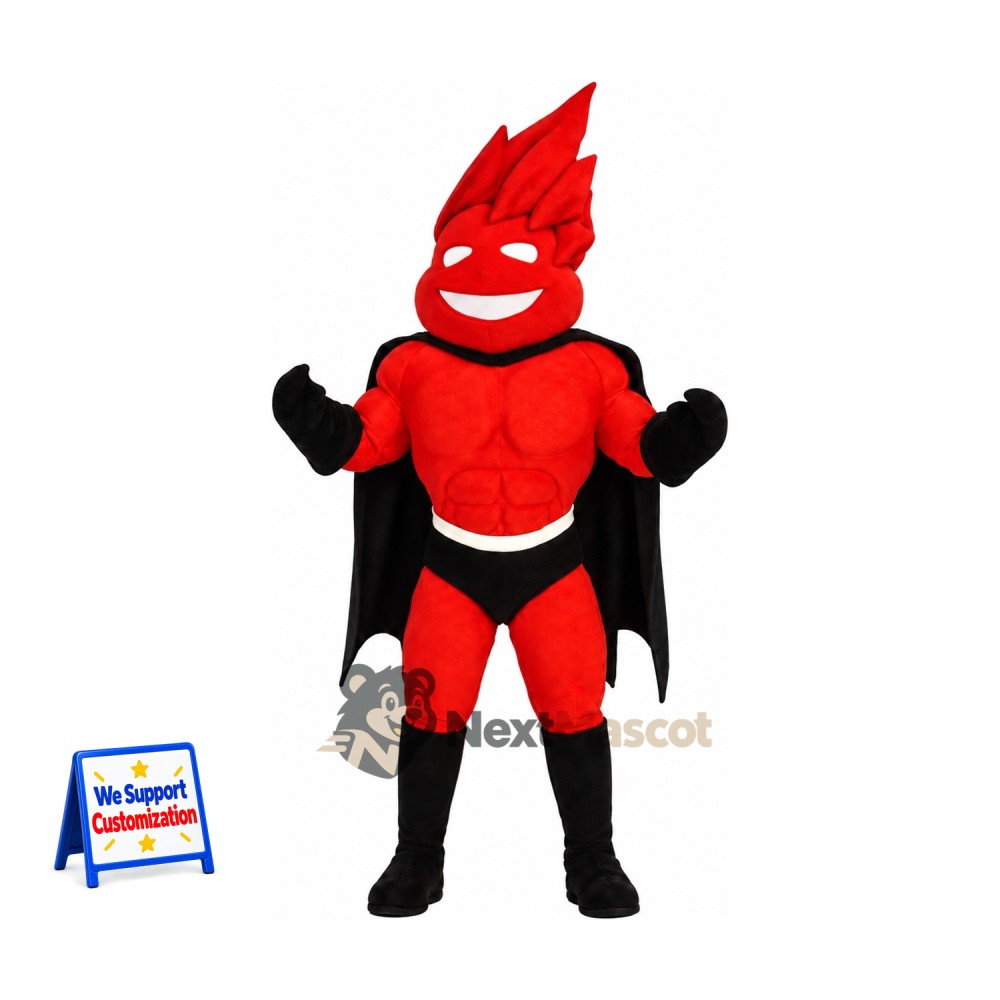 Flame Superhero Mascot Costume - Red Flame Superhero Mascot Costume - Red