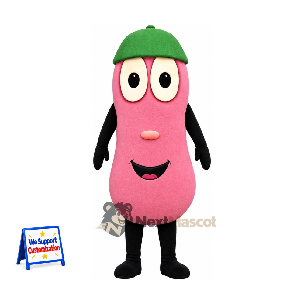 Sausage Mascot Costume - Pink, Green Cap Sausage Mascot Costume - Pink, Green Cap