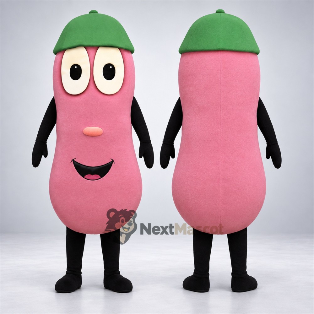 Sausage Mascot Costume - Pink, Green Cap Sausage Mascot Costume - Pink, Green Cap
