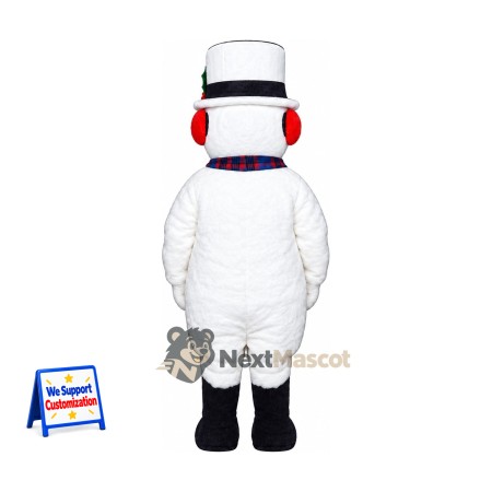 Snowman Mascot Costume - Plaid Scarf for Christmas Events Snowman Mascot Costume - Plaid Scarf for Christmas Events