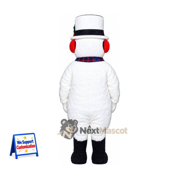 Snowman Mascot Costume - Plaid Scarf for Christmas Events