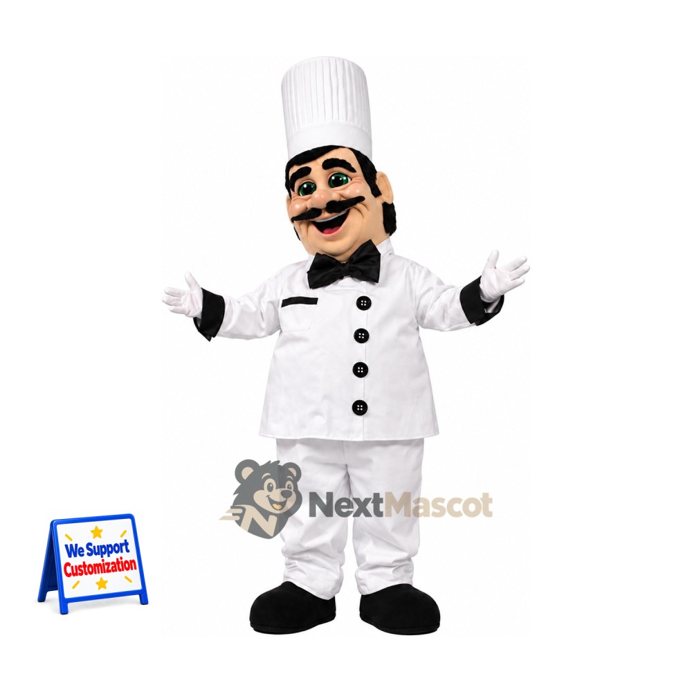 Chef Mascot Costume - Tall White Hat and Black Bow Tie
