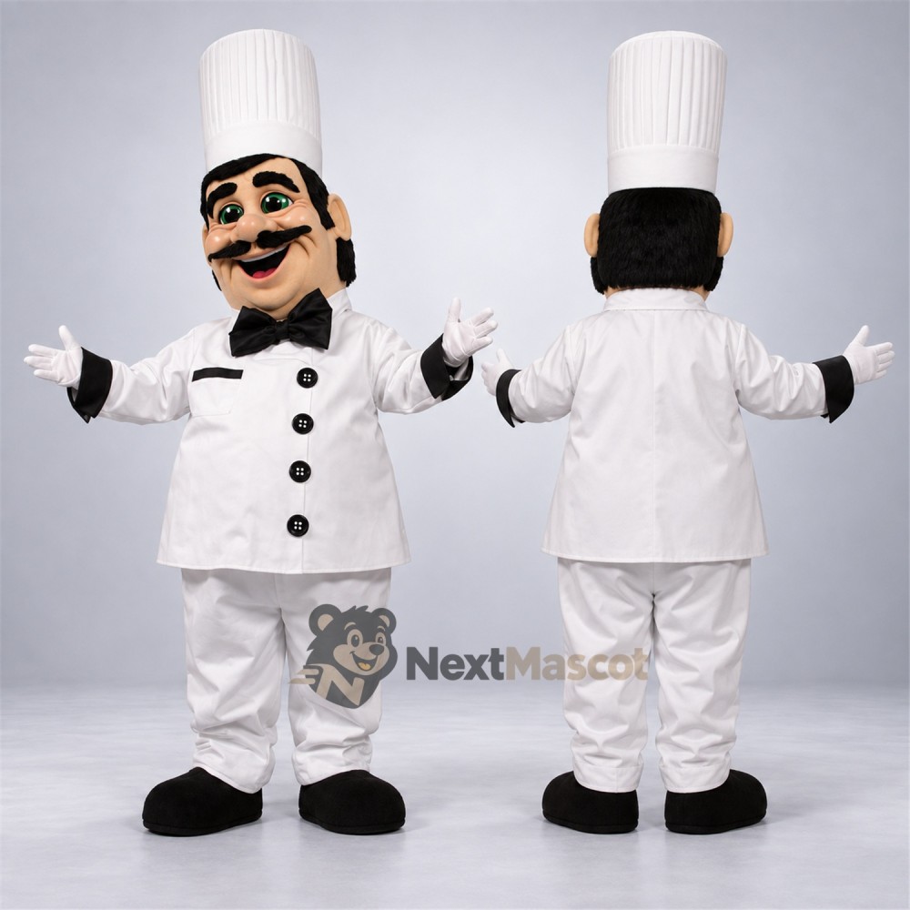 Chef Mascot Costume - Tall White Hat and Black Bow Tie