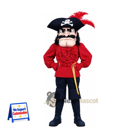 Pirate Captain Mascot Costume - Red Feather and Navy Pants Pirate Captain Mascot Costume - Red Feather and Navy Pants
