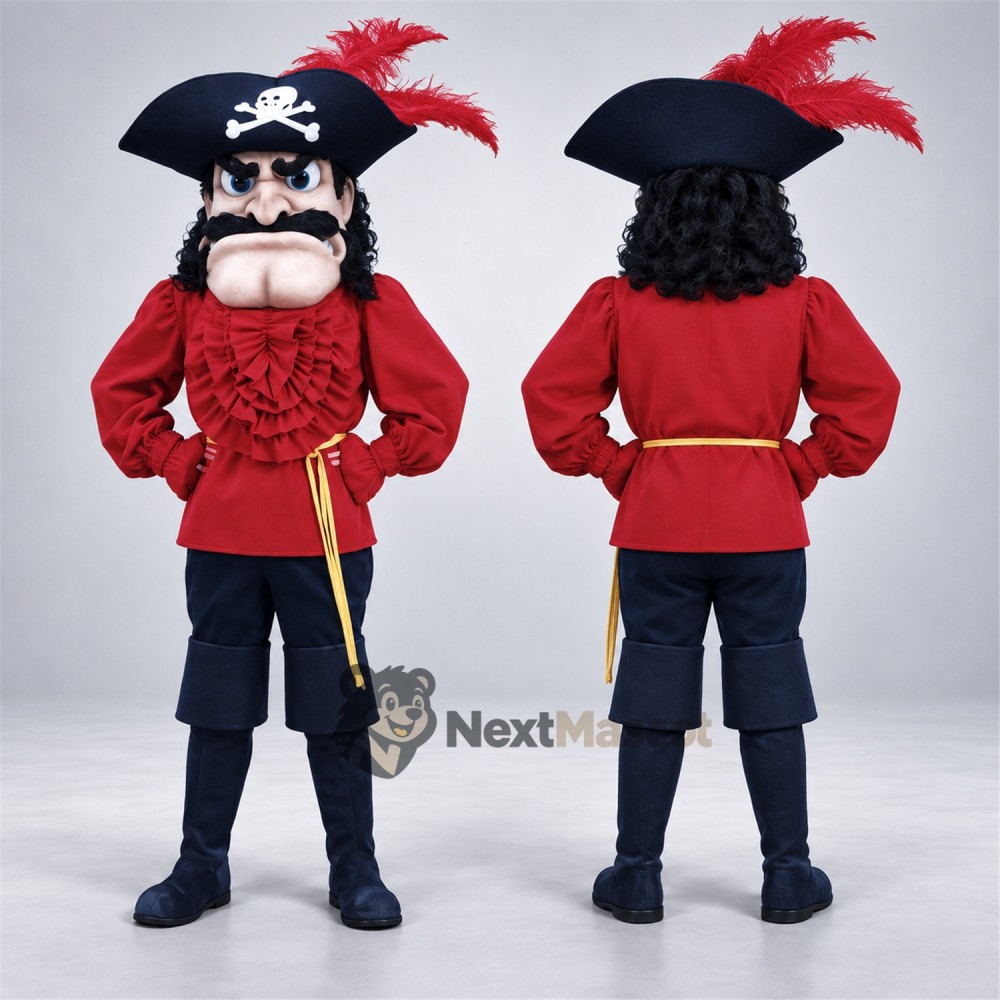 Pirate Captain Mascot Costume - Red Feather and Navy Pants Pirate Captain Mascot Costume - Red Feather and Navy Pants