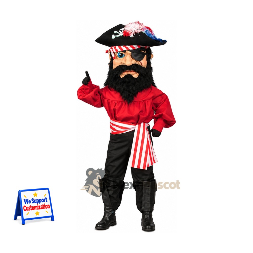 Pirate Captain Mascot Costume - Striped Hat Pirate Captain Mascot Costume - Striped Hat
