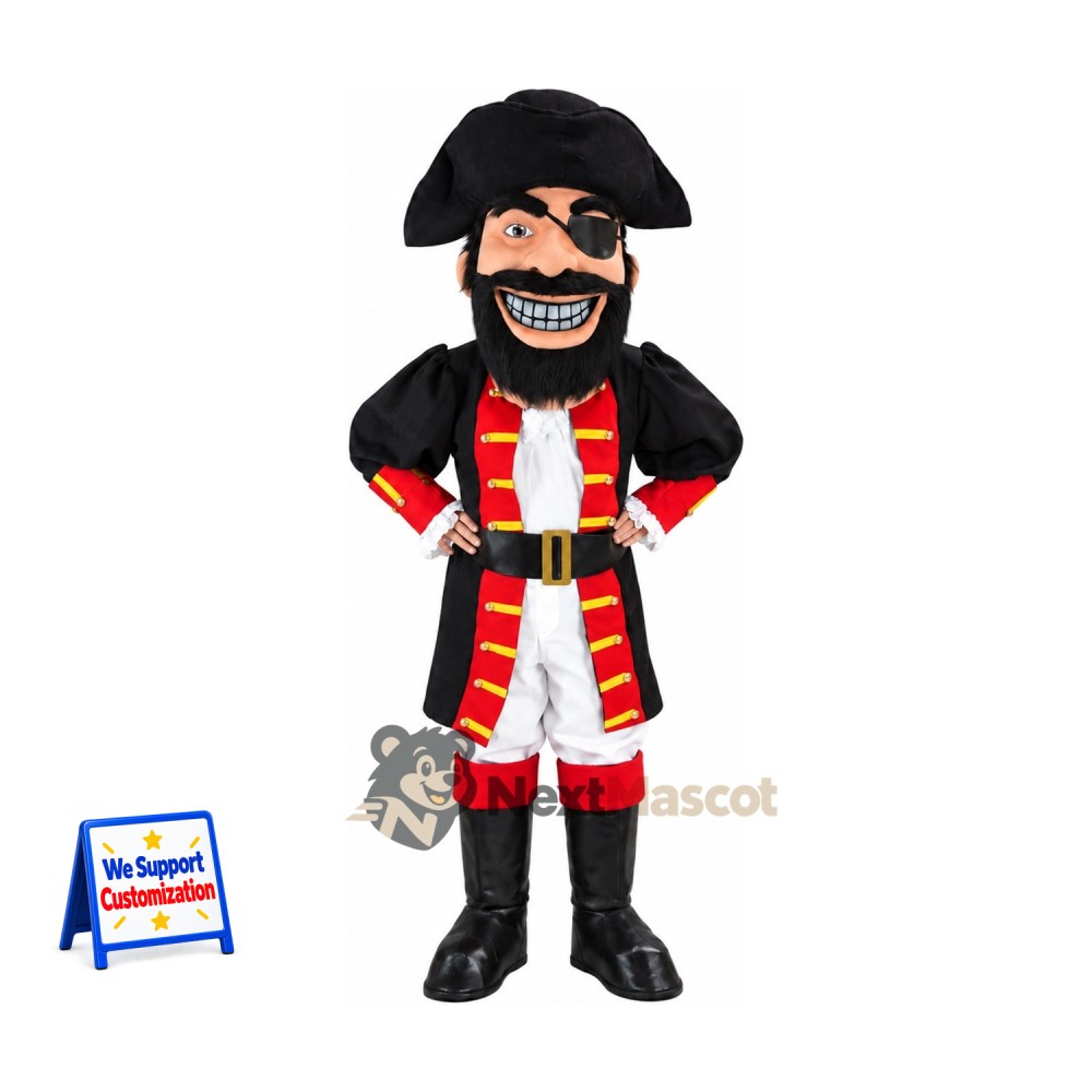 Pirate Captain Mascot Costume - Black Coat and Striped Pants Pirate Captain Mascot Costume - Black Coat and Striped Pants