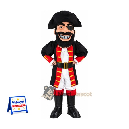 Pirate Captain Mascot Costume - Black Coat and Striped Pants Pirate Captain Mascot Costume - Black Coat and Striped Pants