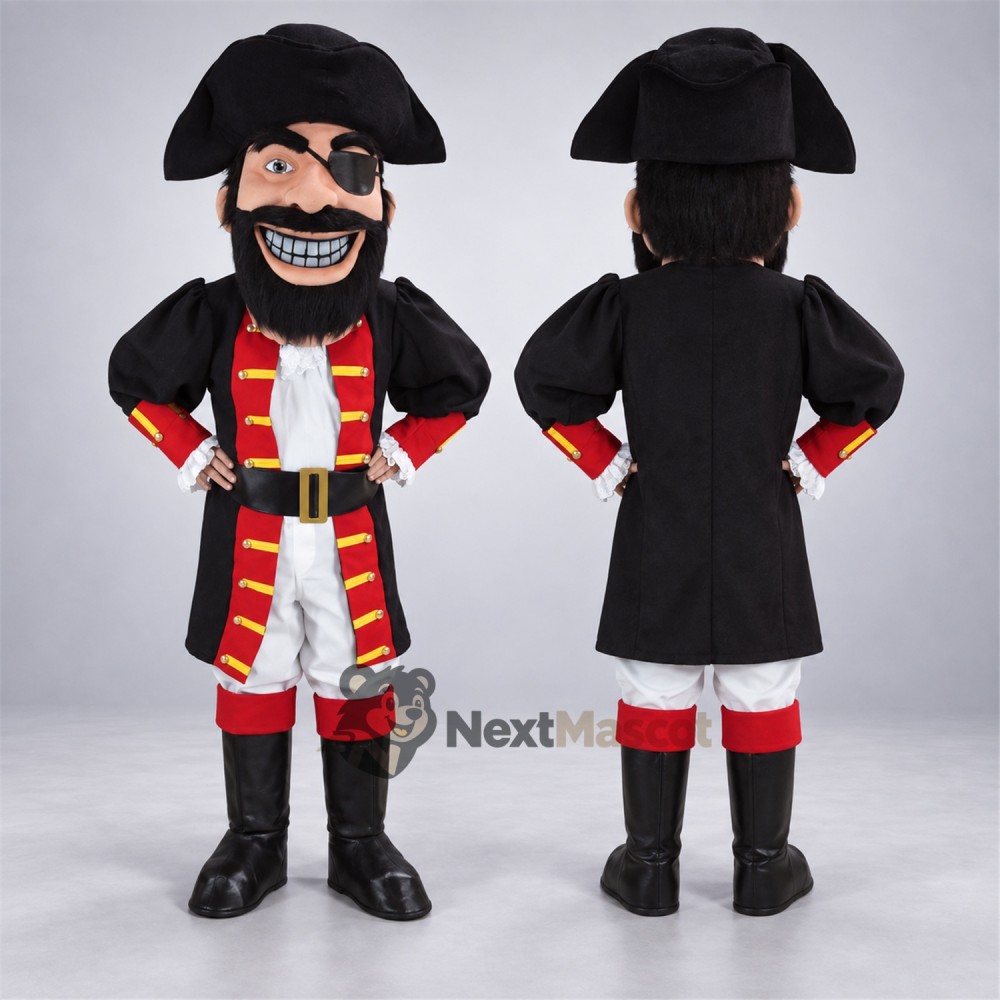 Pirate Captain Mascot Costume - Black Coat and Striped Pants Pirate Captain Mascot Costume - Black Coat and Striped Pants
