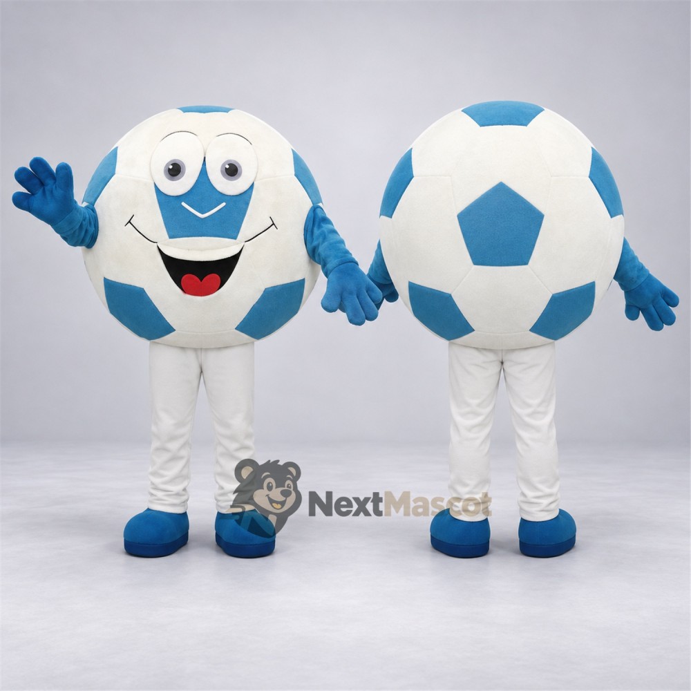 Soccer Ball Mascot Costume - Blue and White for Community Events Soccer Ball Mascot Costume - Blue and White for Community Events