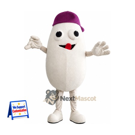 Bean Mascot Costume - White, Purple Cap