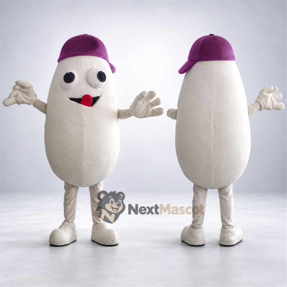 Bean Mascot Costume - White, Purple Cap