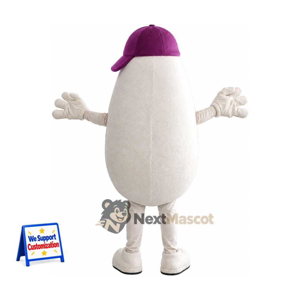 Bean Mascot Costume - White, Purple Cap