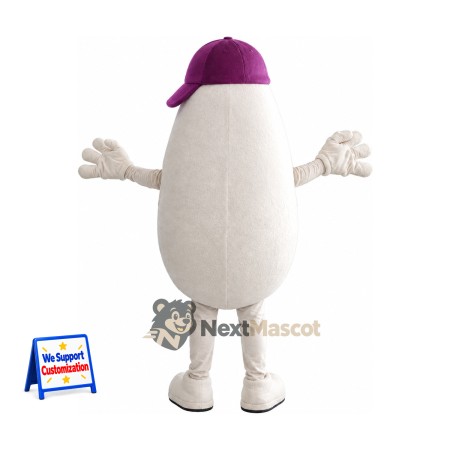 Bean Mascot Costume - White, Purple Cap