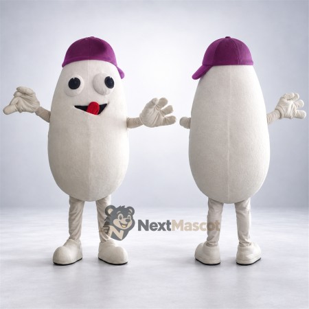 Bean Mascot Costume - White, Purple Cap