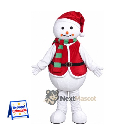 Snowman Mascot Costume - Red Vest for Christmas Photos Snowman Mascot Costume - Red Vest for Christmas Photos