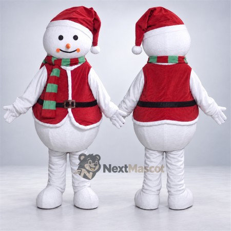 Snowman Mascot Costume - Red Vest for Christmas Photos Snowman Mascot Costume - Red Vest for Christmas Photos