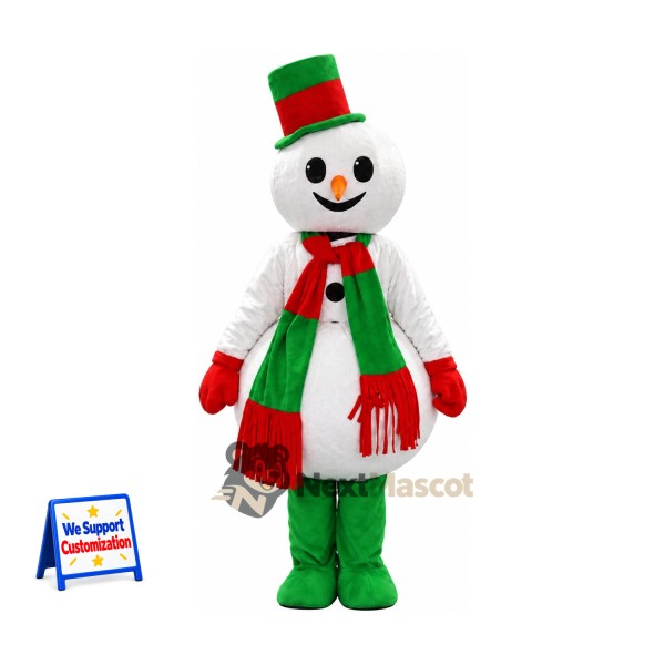 Snowman Mascot Costume - Green Scarf for Christmas Parades