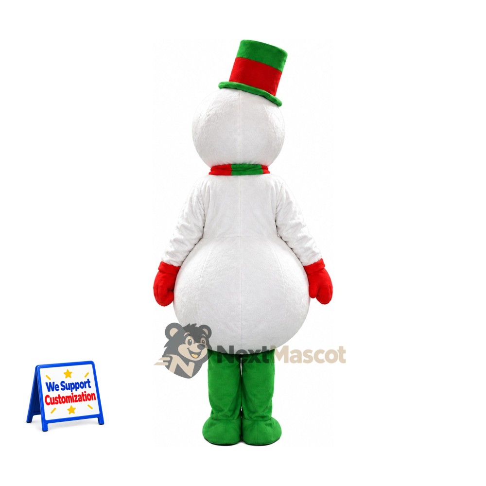 Snowman Mascot Costume - Green Scarf for Christmas Parades Snowman Mascot Costume - Green Scarf for Christmas Parades