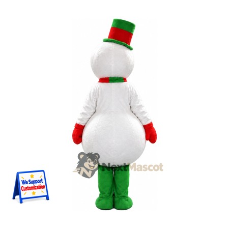 Snowman Mascot Costume - Green Scarf for Christmas Parades Snowman Mascot Costume - Green Scarf for Christmas Parades